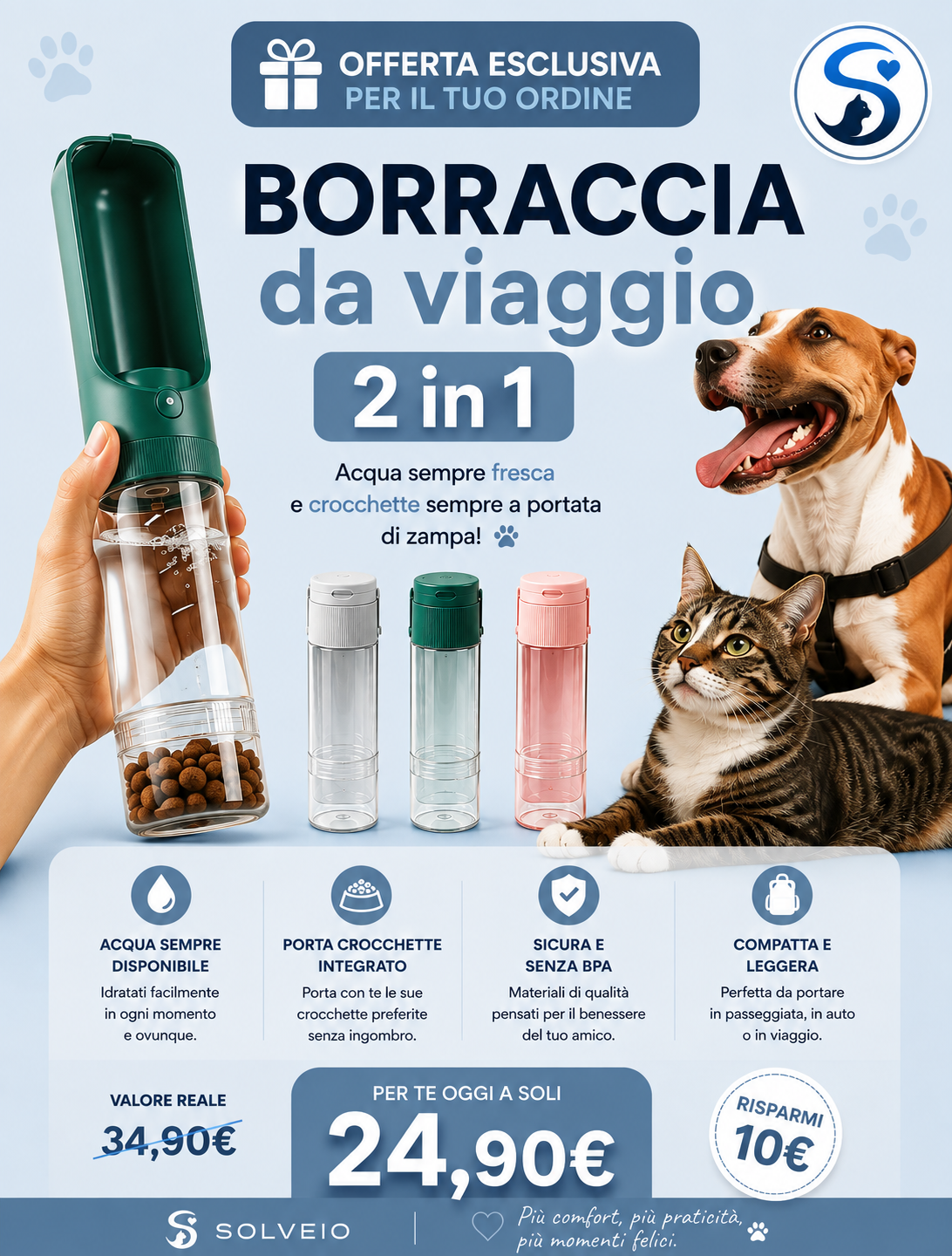 Borraccia portatile con porta crocchette
